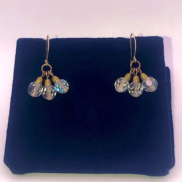 VTG 10k Yellow Gold Post Aurora Borealis Crystal Bead Earrings 1.1” - Picture 2 of 7
